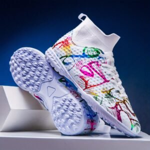 Women's High-Top Soccer Cleats Non-Slip All-Season Artistic Design PU Upper