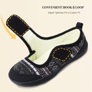 Women's -Friendly Adjustable Wide Slippers for Swollen Feet & - Soft Knit Breathable House Shoes with Cushioned Anti-Slip Rubber Sole