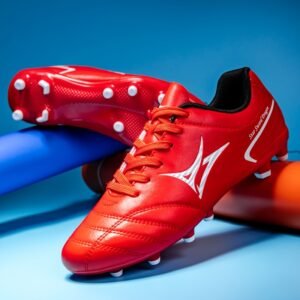 Vibrant Red Low-Top Football Shoes with Orange Laces