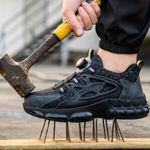 High-Top Men Steel Toe Safety Sneakers | Rotating Buckle, Breathable | Non-Slip Work Shoes