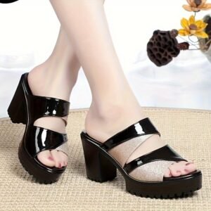 High Heel Solid Color Fish Mouth Slippers Sandals