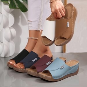 Women'S Fashionable Solid Color Shoes - Comfortable Arch Support, Breathable Outdoor Shoes - Stylish and Simple Daily Wear, Casual Toeless Design, Rubber Sole, Synthetic Upper, Open Toe, Casual Footwear | Minimalist Style | Rubber Sole Sandal
