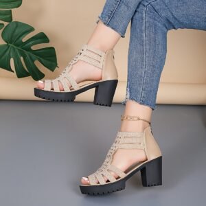 Elegant Black Open-Toe Chunky Heel Sandals for Women