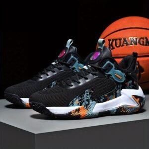 Teal & Black Breathable High-Top Basketball Shoes